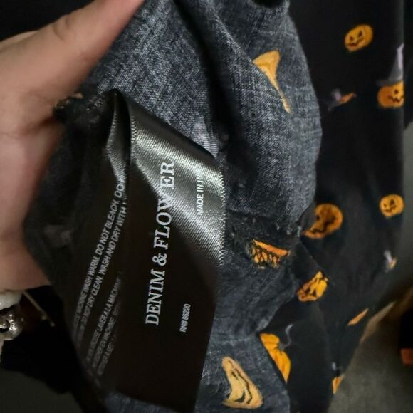 Denim & Flower Ricky Singh Black Halloween Pumpkin Button Up Shirt Men's Small - Picture 9 of 10